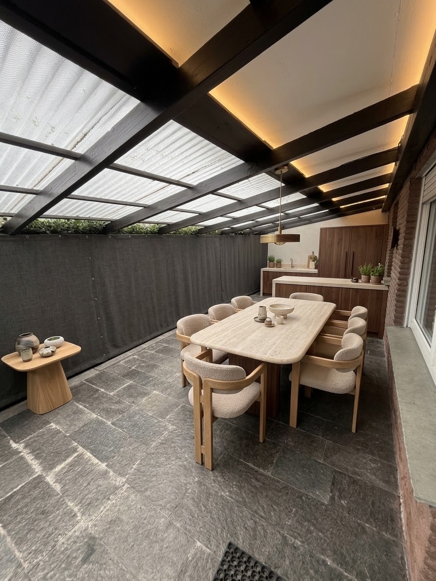 KI-generierter Einrichtungsvorschlag für die überdachte Terrasse